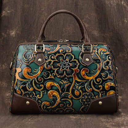 Women’s Leather Handbag Cortex Cylindrical With Floral Pattern - Merch Gone Viral