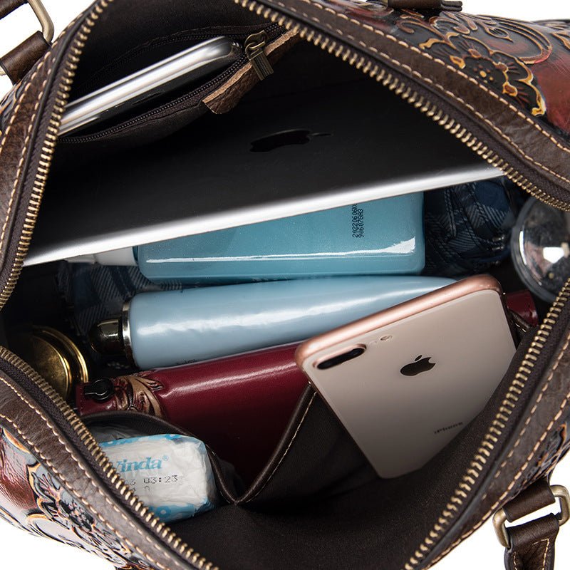 Women’s Leather Handbag Cortex Cylindrical With Floral Pattern - Merch Gone Viral