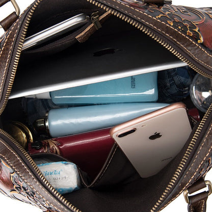 Women’s Leather Handbag Cortex Cylindrical With Floral Pattern - Merch Gone Viral