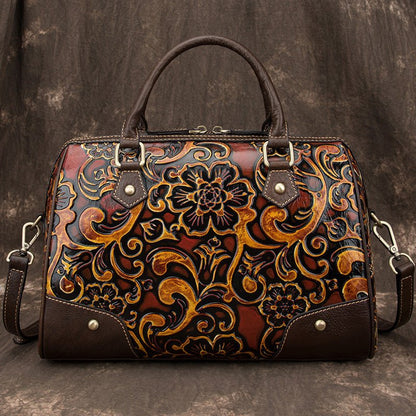Women’s Leather Handbag Cortex Cylindrical With Floral Pattern - Merch Gone Viral