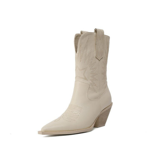 Women’s Leather Knight Boots Vintage Mid Calf Shaft Everyday - Merch Gone Viral