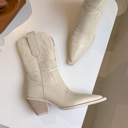 Women’s Leather Knight Boots Vintage Mid Calf Shaft Everyday - Merch Gone Viral