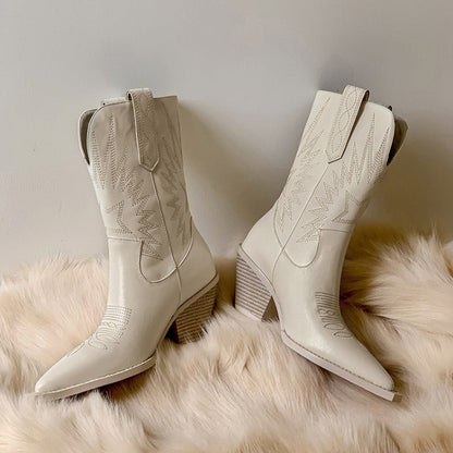 Women’s Leather Knight Boots Vintage Mid Calf Shaft Everyday - Merch Gone Viral