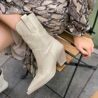 Women’s Leather Knight Boots Vintage Mid Calf Shaft Everyday - Merch Gone Viral