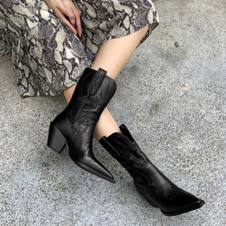 Women’s Leather Knight Boots Vintage Mid Calf Shaft Everyday - Merch Gone Viral
