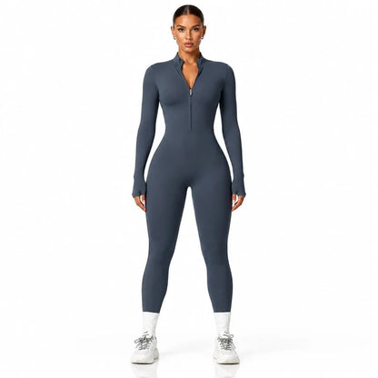Women’s Long-Sleeve Zipper Yoga Jumpsuit, front view