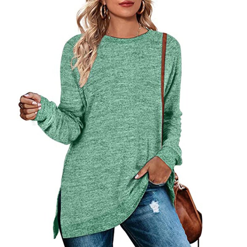 Women’s Multicolor Split Top Round Neck Cotton Blend Long Sleeve Loose Fit - Merch Gone Viral