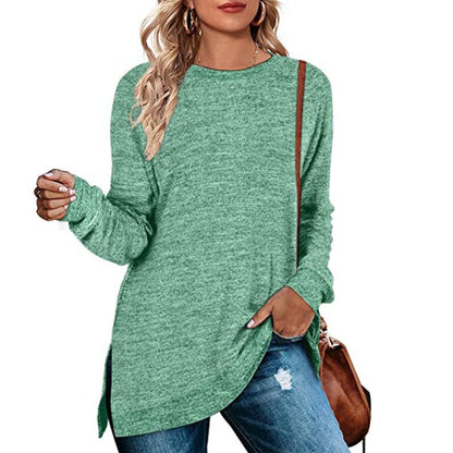 Women’s Multicolor Split Top Round Neck Cotton Blend Long Sleeve Loose Fit - Merch Gone Viral