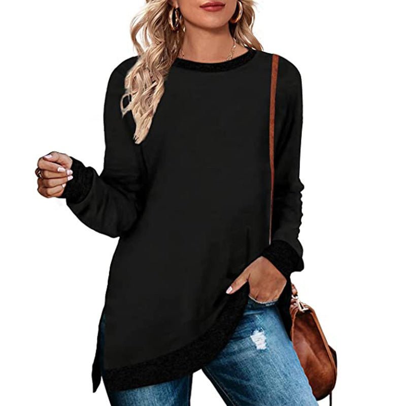 Women’s Multicolor Split Top Round Neck Cotton Blend Long Sleeve Loose Fit - Merch Gone Viral