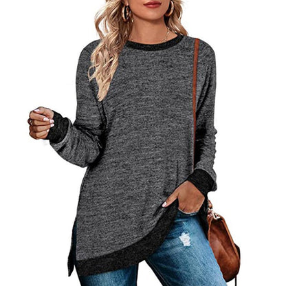 Women’s Multicolor Split Top Round Neck Cotton Blend Long Sleeve Loose Fit - Merch Gone Viral