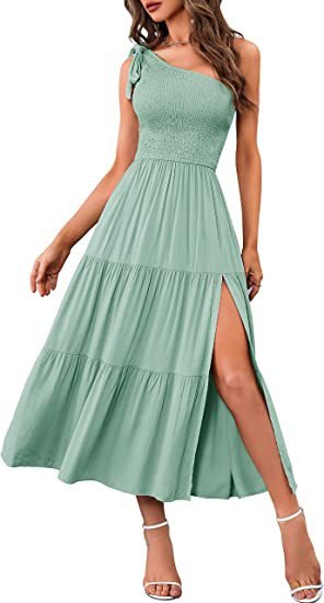 Women’s One Shoulder Pleated Maxi Dress With Layered Hem For Party - Merch Gone Viral