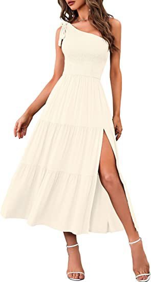 Women’s One Shoulder Pleated Maxi Dress With Layered Hem For Party - Merch Gone Viral