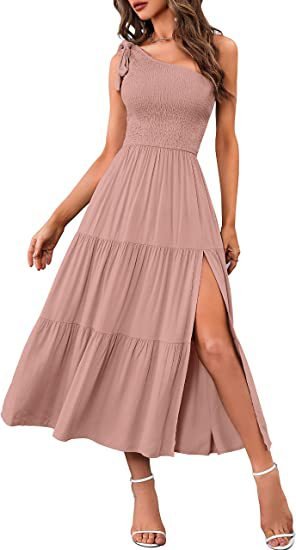 Women’s One Shoulder Pleated Maxi Dress With Layered Hem For Party - Merch Gone Viral