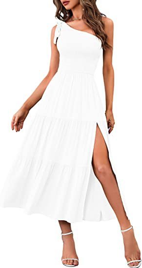 Women’s One Shoulder Pleated Maxi Dress With Layered Hem For Party - Merch Gone Viral