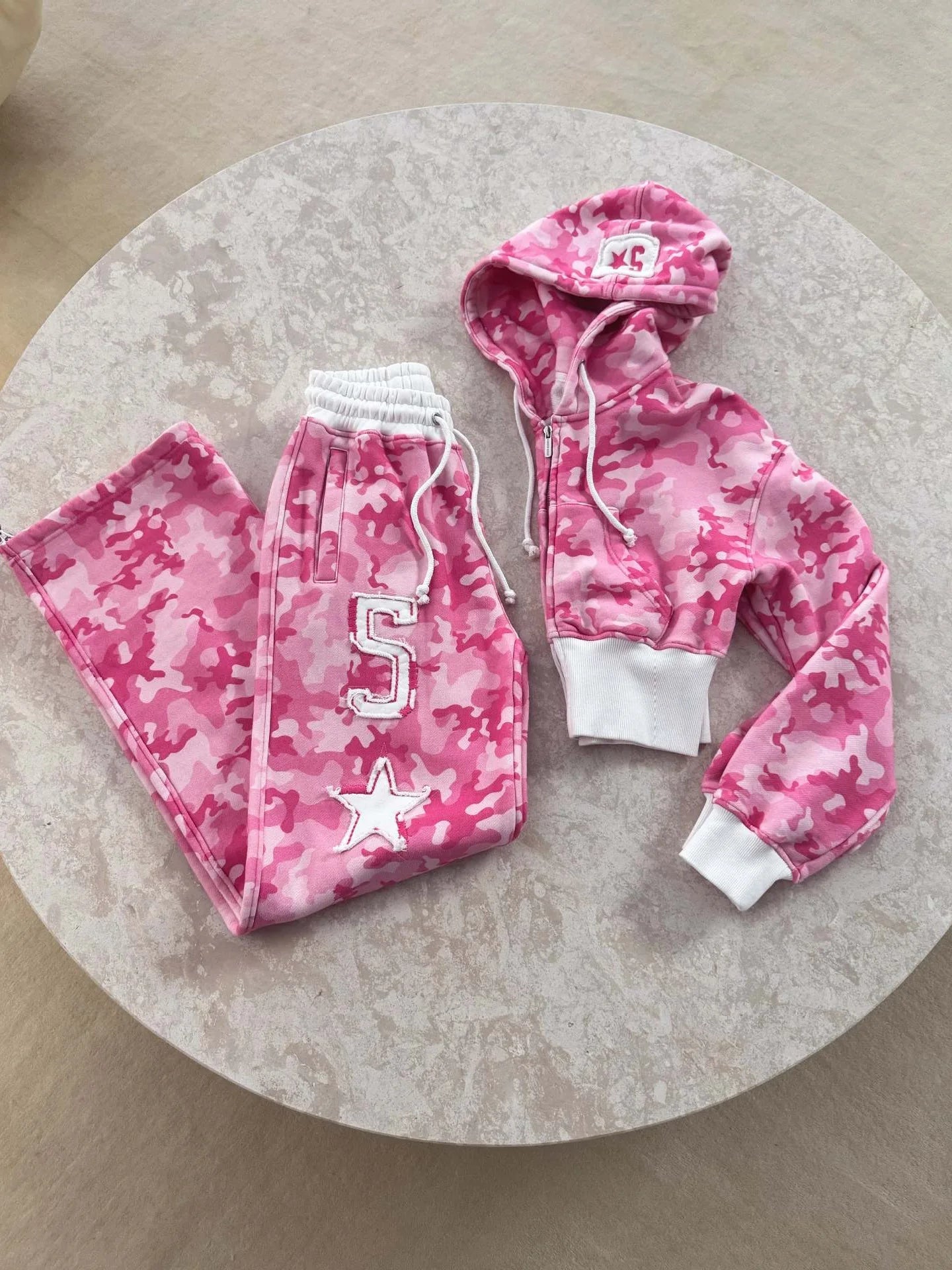 Women’s Pink Y2K Letter Pattern Zipper Sports Set Two Piece Loose Pants - Merch Gone Viral