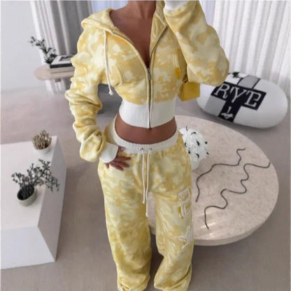Women’s Pink Y2K Letter Pattern Zipper Sports Set Two Piece Loose Pants - Merch Gone Viral