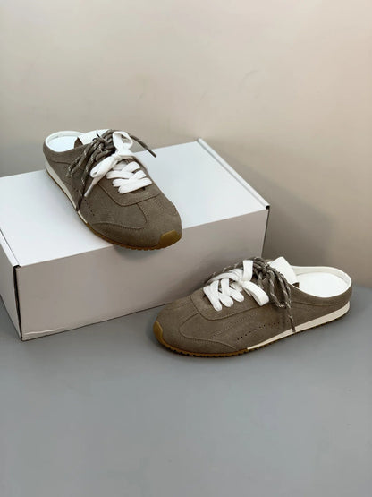 Women’s Retro Suede Trainer Mule Sneakers Slip On Backless True To Size Casual - Merch Gone Viral