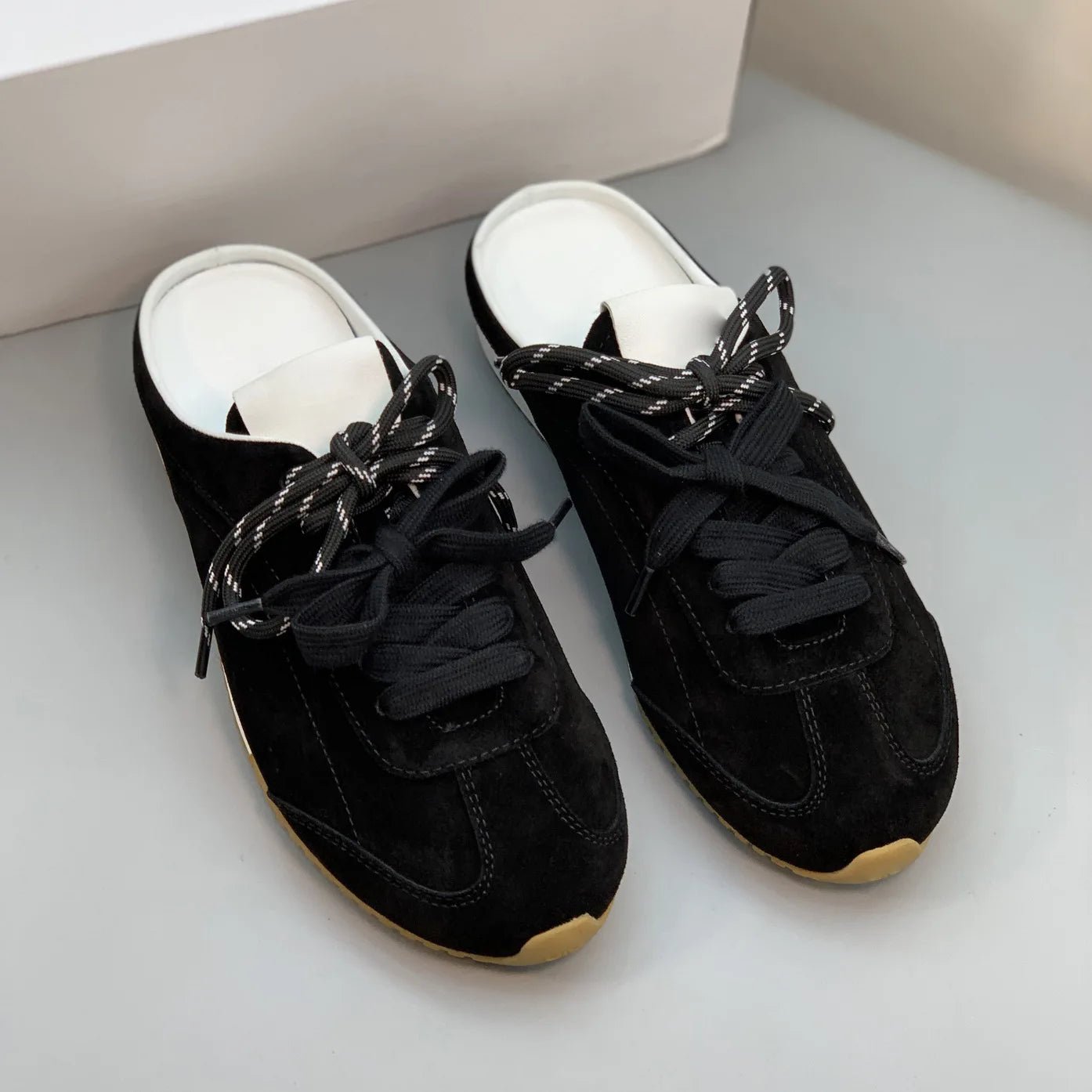 Women’s Retro Suede Trainer Mule Sneakers Slip On Backless True To Size Casual - Merch Gone Viral