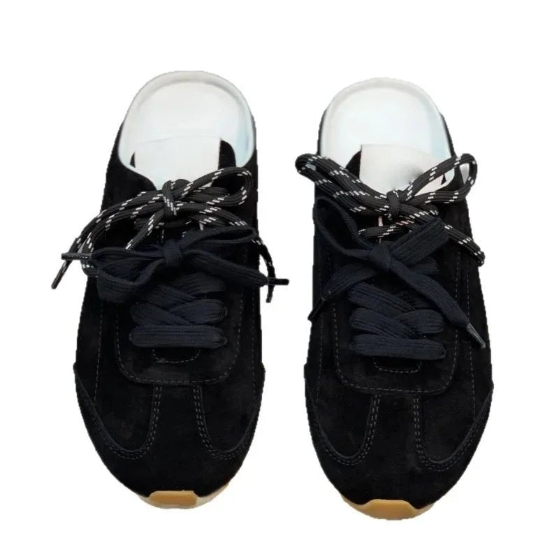 Women’s Retro Suede Trainer Mule Sneakers Slip On Backless True To Size Casual - Merch Gone Viral