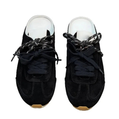 Women’s Retro Suede Trainer Mule Sneakers Slip On Backless True To Size Casual - Merch Gone Viral