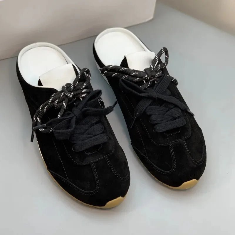 Women’s Retro Suede Trainer Mule Sneakers Slip On Backless True To Size Casual - Merch Gone Viral