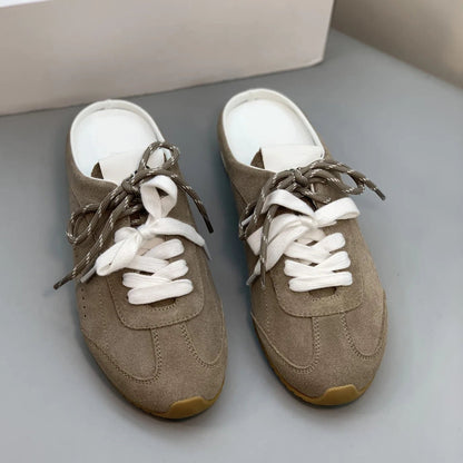 Women’s Retro Suede Trainer Mule Sneakers Slip On Backless True To Size Casual - Merch Gone Viral
