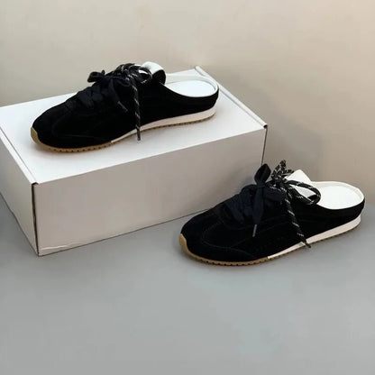 Women’s Retro Suede Trainer Mule Sneakers Slip On Backless True To Size Casual - Merch Gone Viral