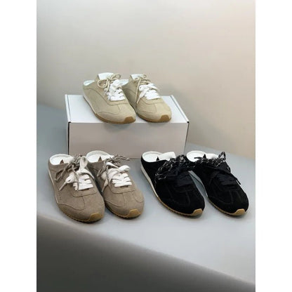 Women’s Retro Suede Trainer Mule Sneakers Slip On Backless True To Size Casual - Merch Gone Viral