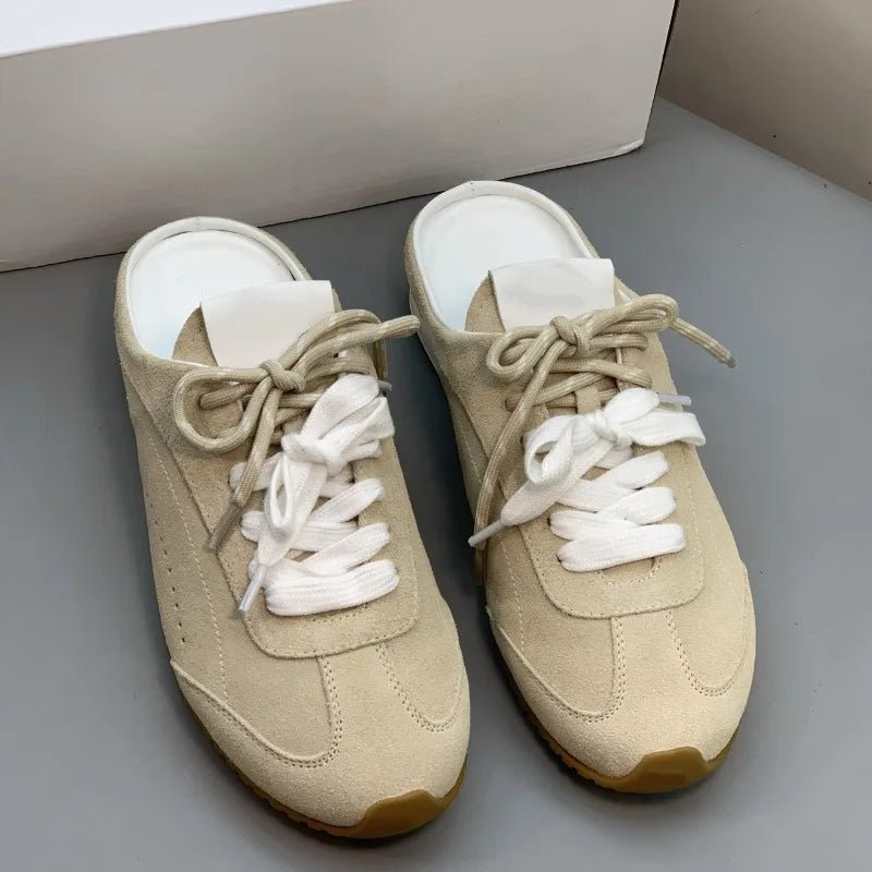 Women’s Retro Suede Trainer Mule Sneakers Slip On Backless True To Size Casual - Merch Gone Viral