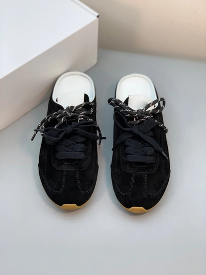 Women’s Retro Suede Trainer Mule Sneakers Slip On Backless True To Size Casual - Merch Gone Viral