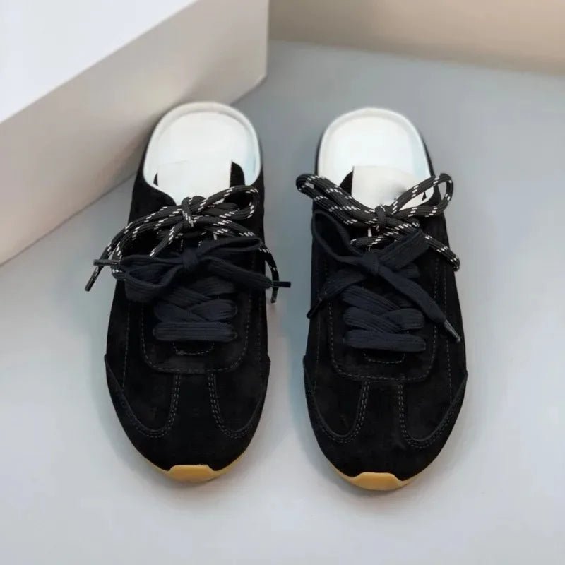 Women’s Retro Suede Trainer Mule Sneakers Slip On Backless True To Size Casual - Merch Gone Viral