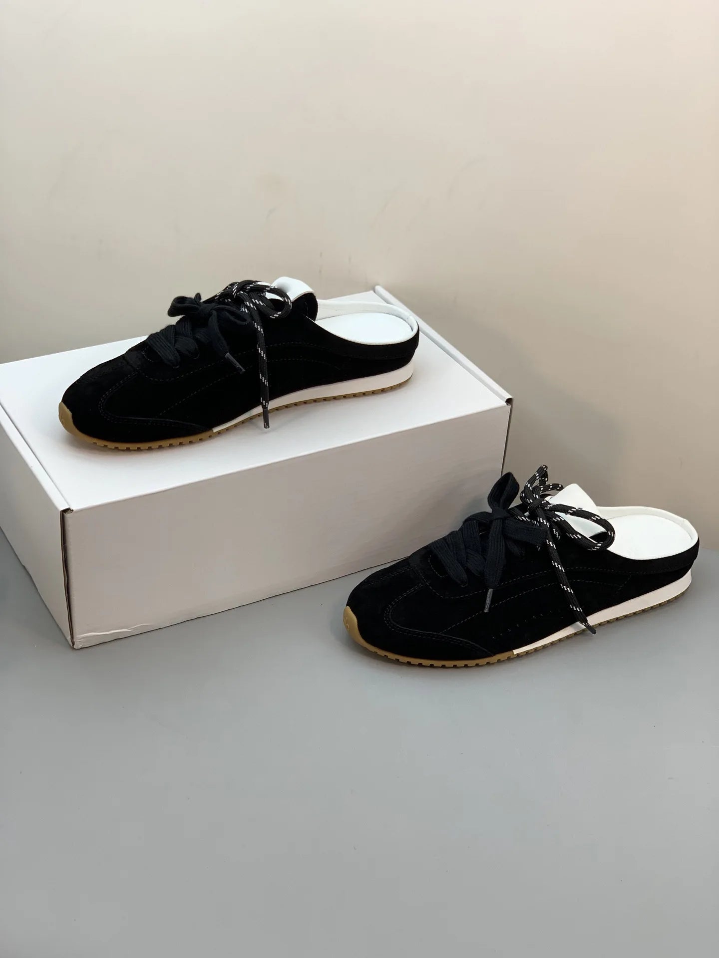 Women’s Retro Suede Trainer Mule Sneakers Slip On Backless True To Size Casual - Merch Gone Viral