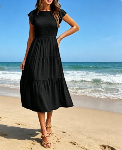 Women's Ruched Bodice With Flutter Sleeves Dress - Merch Gone Viral