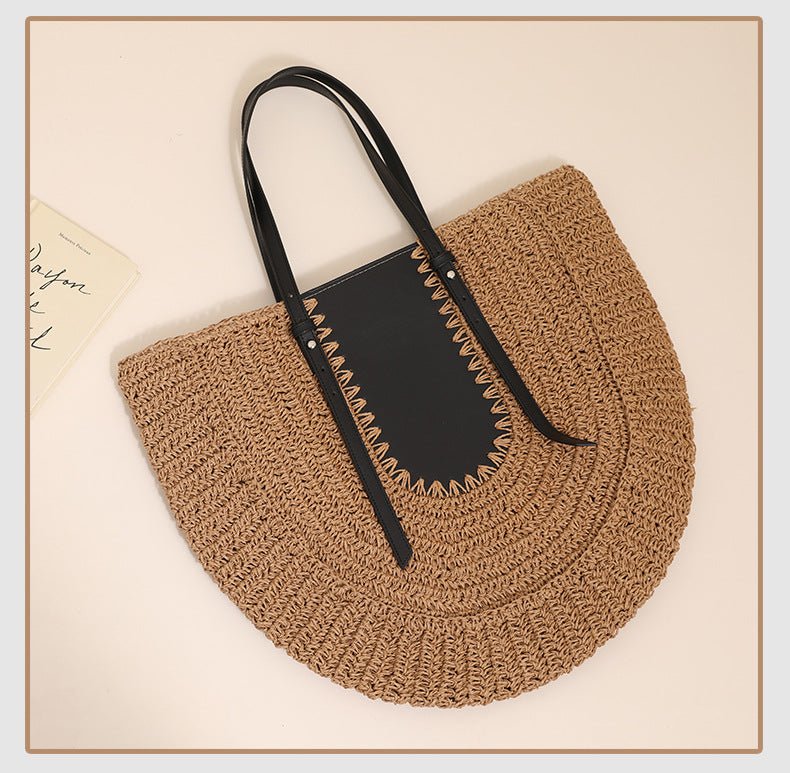 Women’s Semicircle Straw Shoulder Bag Large Capacity PVC Leather - Merch Gone Viral