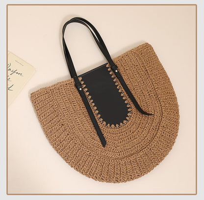 Women’s Semicircle Straw Shoulder Bag Large Capacity PVC Leather - Merch Gone Viral