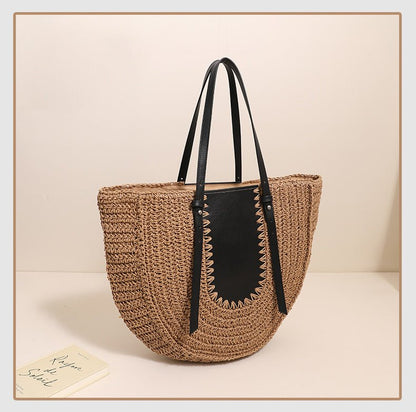 Women’s Semicircle Straw Shoulder Bag Large Capacity PVC Leather - Merch Gone Viral