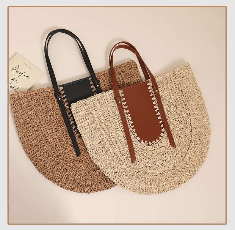 Women’s Semicircle Straw Shoulder Bag Large Capacity PVC Leather - Merch Gone Viral