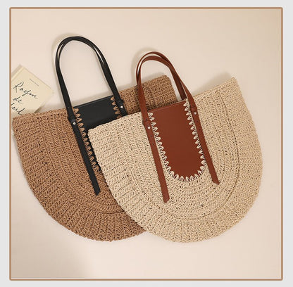 Women’s Semicircle Straw Shoulder Bag Large Capacity PVC Leather - Merch Gone Viral
