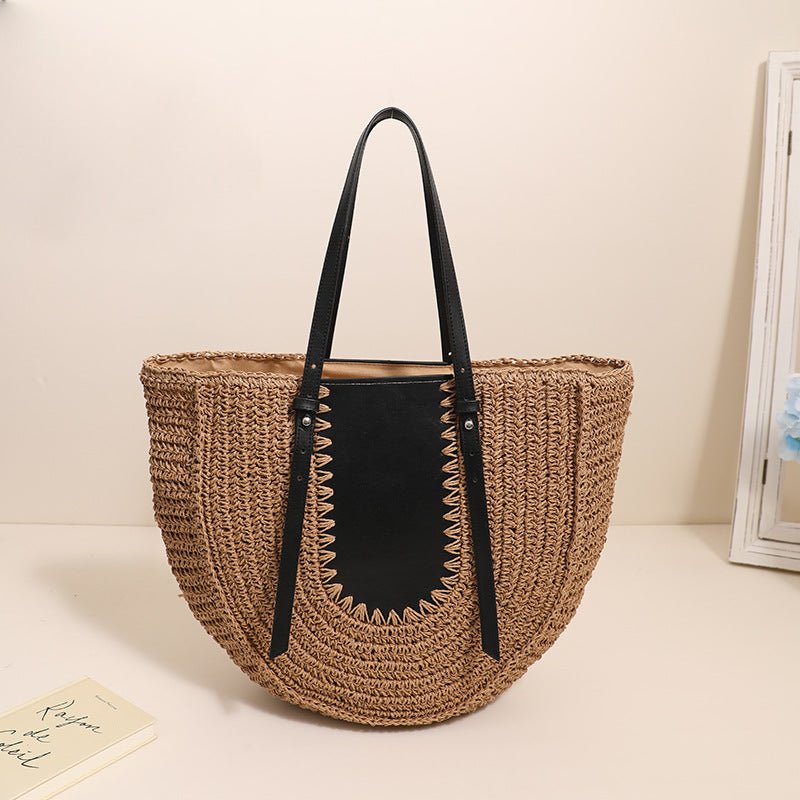 Women’s Semicircle Straw Shoulder Bag Large Capacity PVC Leather - Merch Gone Viral