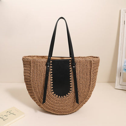 Women’s Semicircle Straw Shoulder Bag Large Capacity PVC Leather - Merch Gone Viral