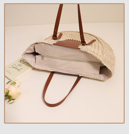 Women’s Semicircle Straw Shoulder Bag Large Capacity PVC Leather - Merch Gone Viral