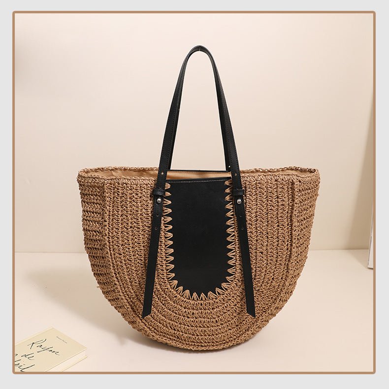 Women’s Semicircle Straw Shoulder Bag Large Capacity PVC Leather - Merch Gone Viral