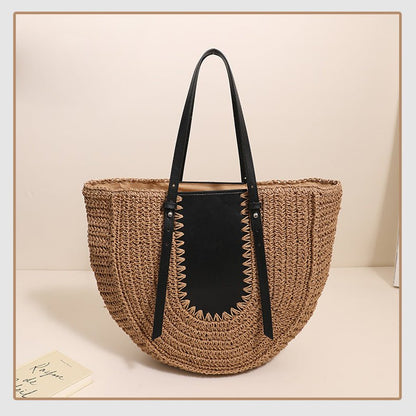 Women’s Semicircle Straw Shoulder Bag Large Capacity PVC Leather - Merch Gone Viral