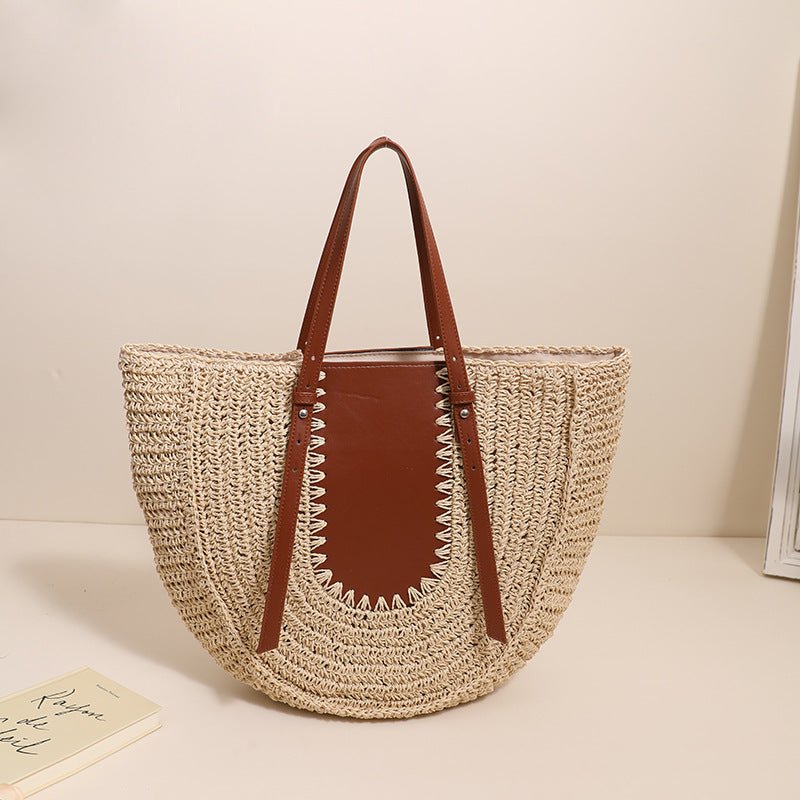 Women’s Semicircle Straw Shoulder Bag Large Capacity PVC Leather - Merch Gone Viral