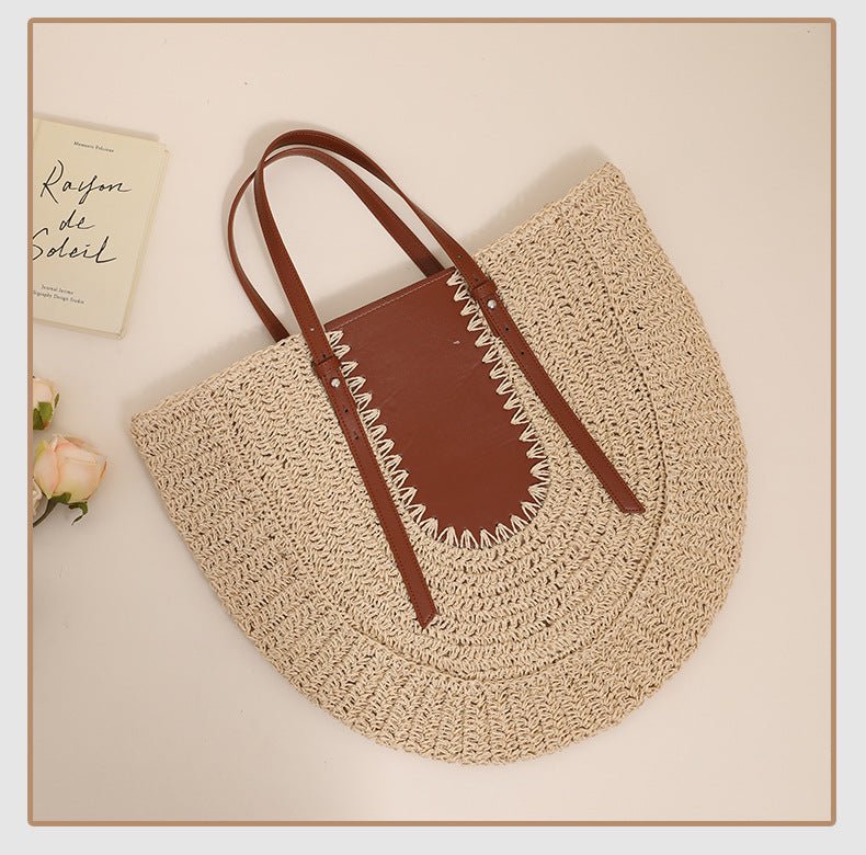 Women’s Semicircle Straw Shoulder Bag Large Capacity PVC Leather - Merch Gone Viral