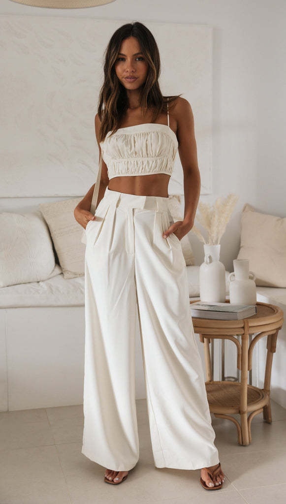 Womens Sleeveless luxury Short Top And Pants Set For Effortless Everyday Polished Desk To Dinner - merch gone viral.