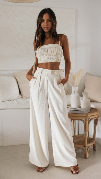 Womens Sleeveless luxury Short Top And Pants Set For Effortless Everyday Polished Desk To Dinner - merch gone viral.