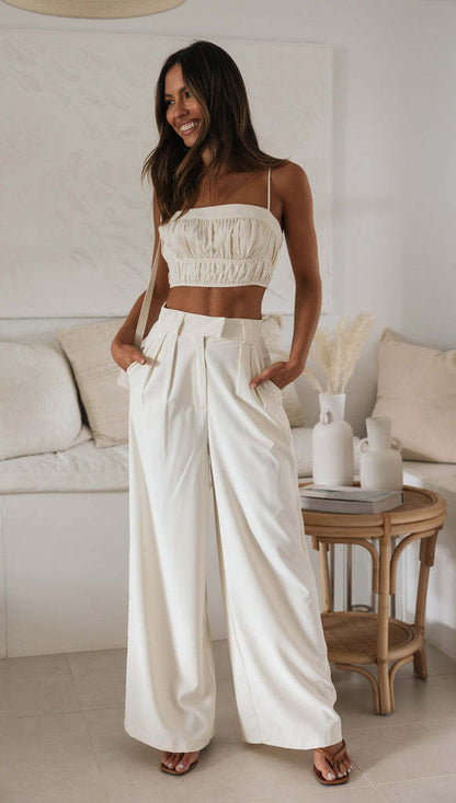 Womens Sleeveless luxury Short Top And Pants Set For Effortless Everyday Polished Desk To Dinner - merch gone viral.