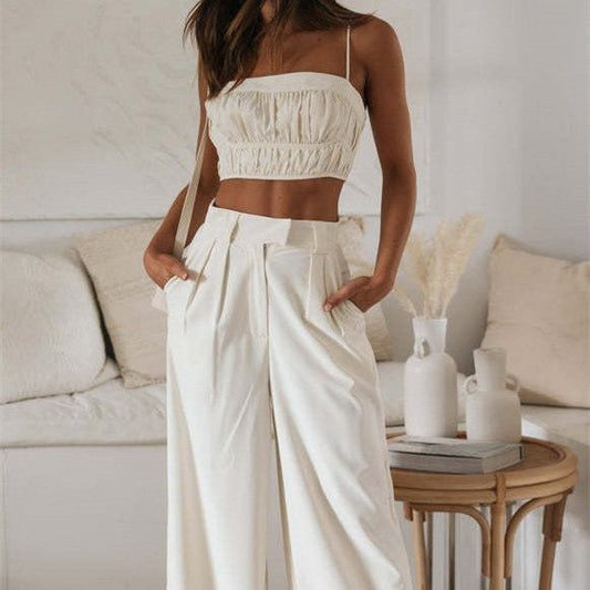 Womens Sleeveless luxury Short Top And Pants Set For Effortless Everyday Polished Desk To Dinner - merch gone viral.