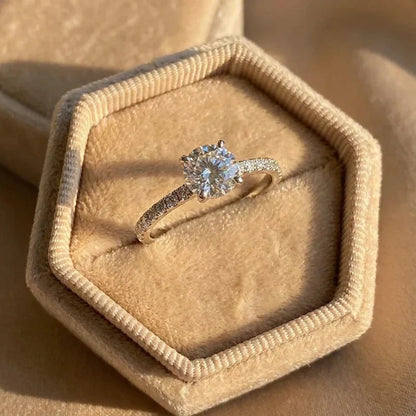 Slim pave band with round zirconia solitaire, side view
